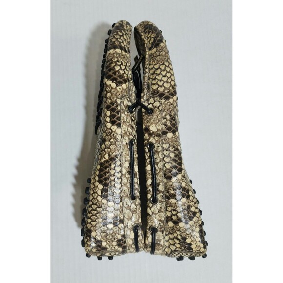 Tod's Womens Snakeskin Loafers Size 8.5 Brown Beige Bow Accent Driving Shoes - Picture 4 of 13